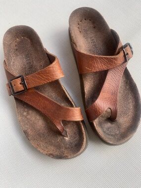 Mephisto Brown Leather Cork Sandals Comfort Footbed EU 36